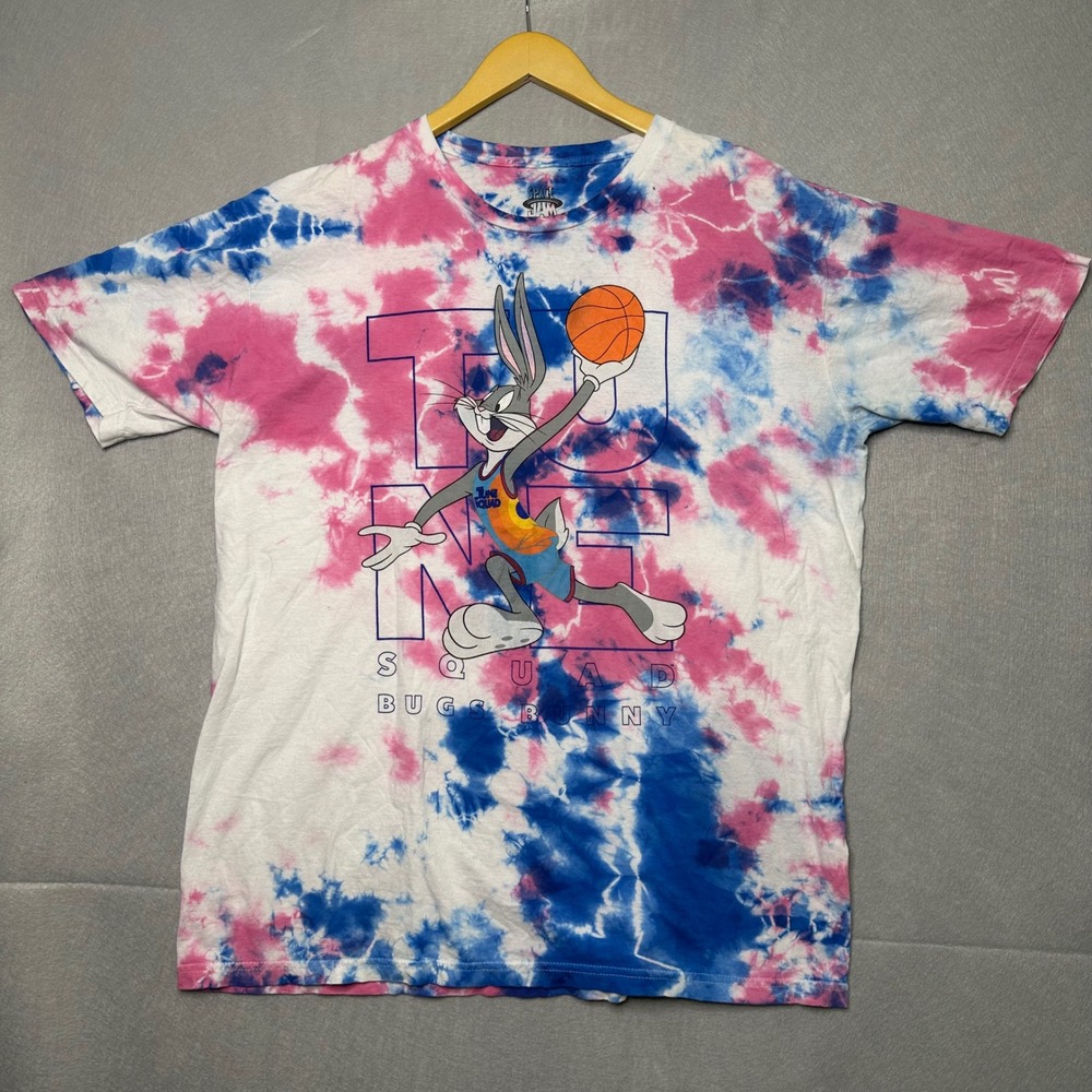 Space Jam Men T-Shirt XL Pink Blue Tie Dye Bugs Bunny Tune Squad Retro Movie